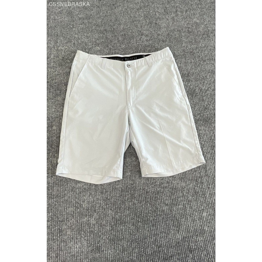 Pebble Beach Men's White Gray Striped Performance Stretch Golf Shorts Sz 34